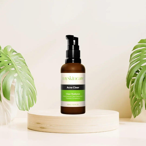 Clear Radiance Serum for acne treatment, pore unclogging, and soothing inflammation to promote clear and radiant skin.