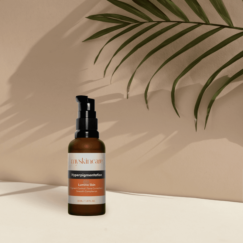 Lumina Skin Serum for treating hyperpigmentation, fading dark spots, and brightening skin tone with Glutathione, Alpha Arbutin, and Kojic Acid.
